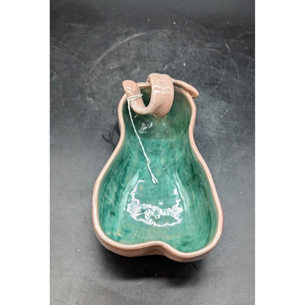 Vintage Stangl Pottery Antique Teal And Beige Pear Shaped Trinket Nut Candy Dish